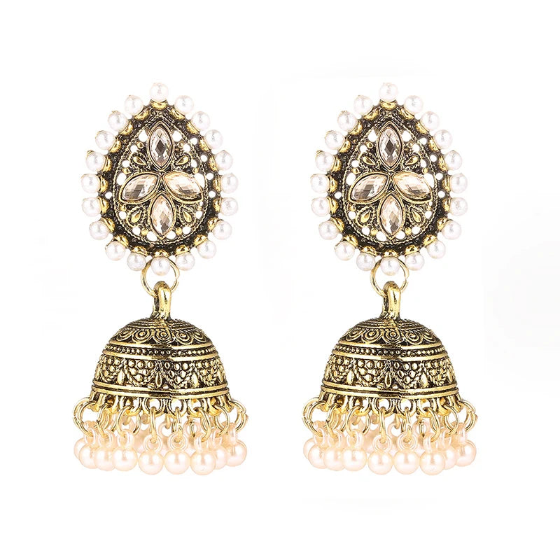 Vintage Waterdrop Design Inlaid Pearl Rhinestone Indian Earrings f