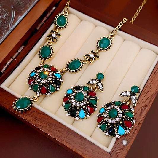 Colorful Rhinestonewater Drop Round Flower Necklaces for Women Vintage